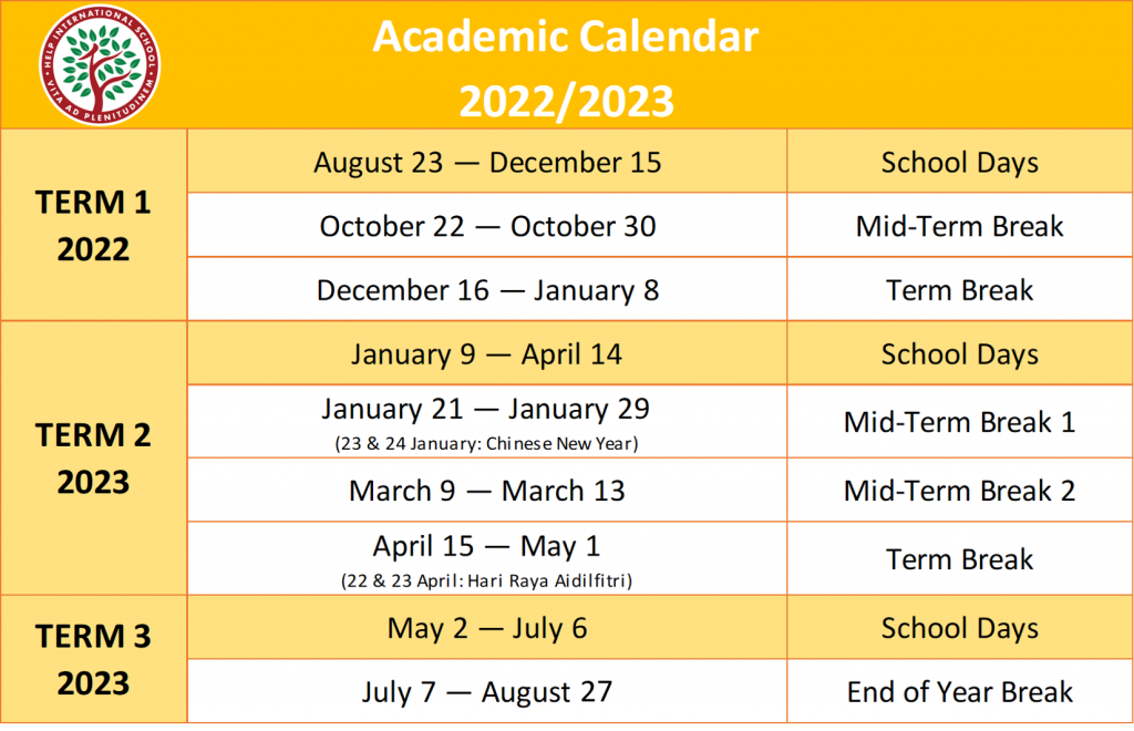 School Calendar HELP International School