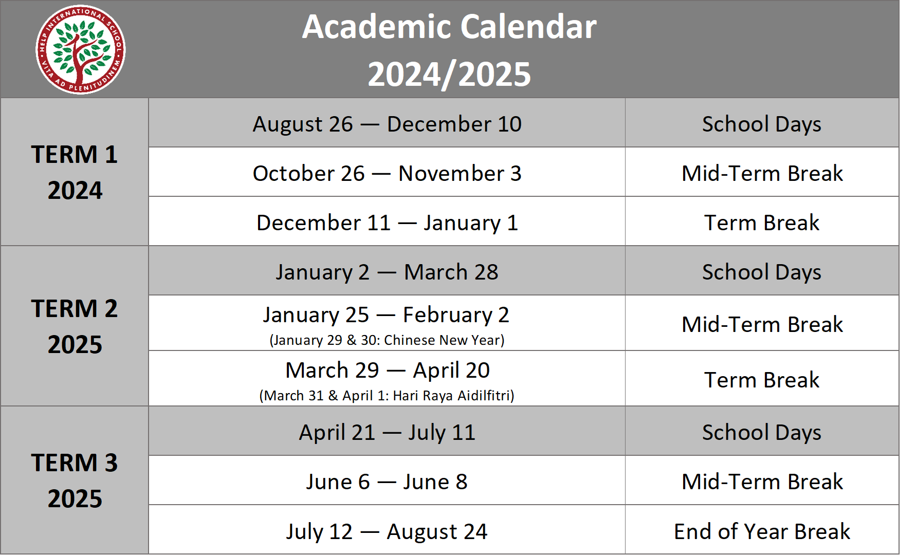 2024-2025 academic term overview - HELP International School